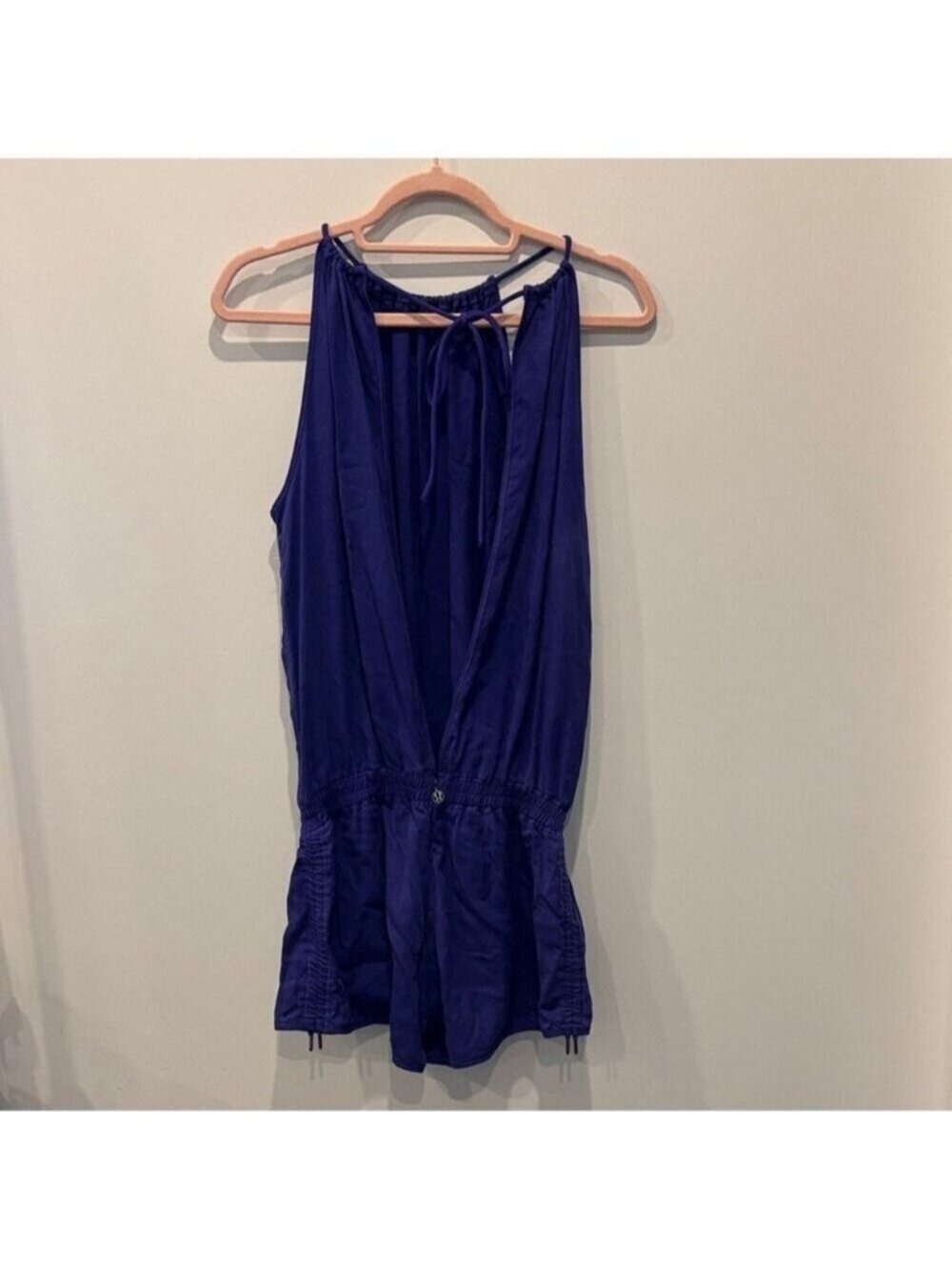 Lululemon Royal Blue TENCEL Halter Tie Back Romper Open Back Size 6 0569 - Picture 7 of 9